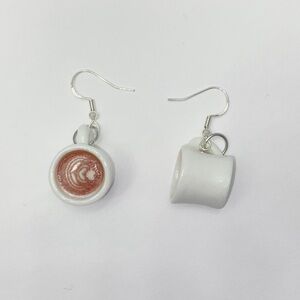 White Coffee Mug Earrings Barista Art Design